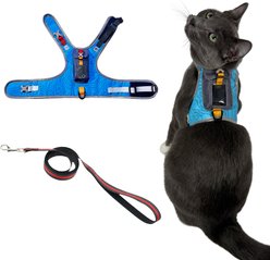 Travel Cat The Pathfinder Reflective Cat Harness with GPS Tracker Pocket, Blue Sky, Medium: 15 to 17.3-in chest