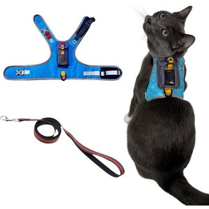 Travel Cat The Pathfinder Reflective Cat Harness with GPS Tracker Pocket, Blue Sky, Small: 14 to 16-in chest