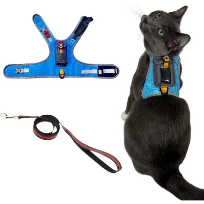 Travel Cat Travel Cat The Pathfinder Reflective Cat Harness with GPS Tracker Pocket, Blue Sky, Large: 16.5 to 19-in chest