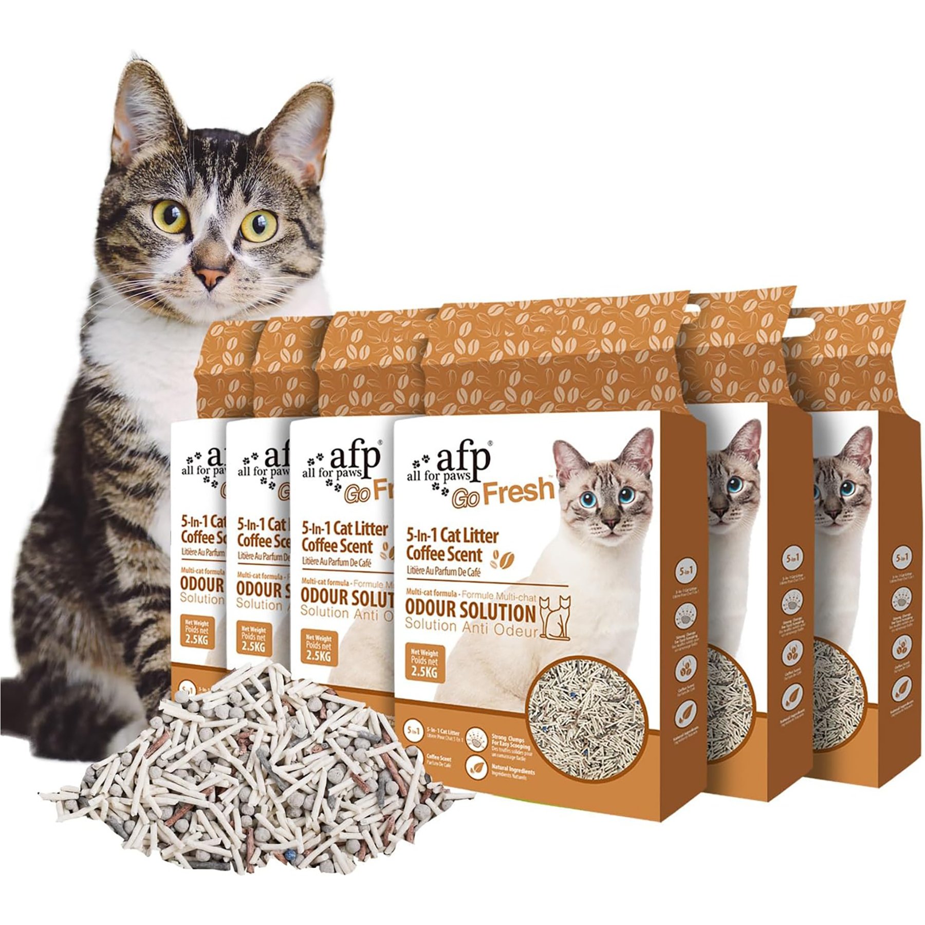 allforpaws 5-in-1 Coffee Scented Clumping Tofu Cat Litter, 2.5-kg bag, case of 6