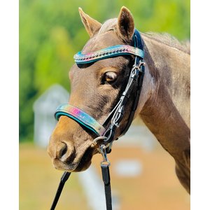 Star Point Horsemanship Miniature Horse Bridle & Reins Set, Rainbow Glitter