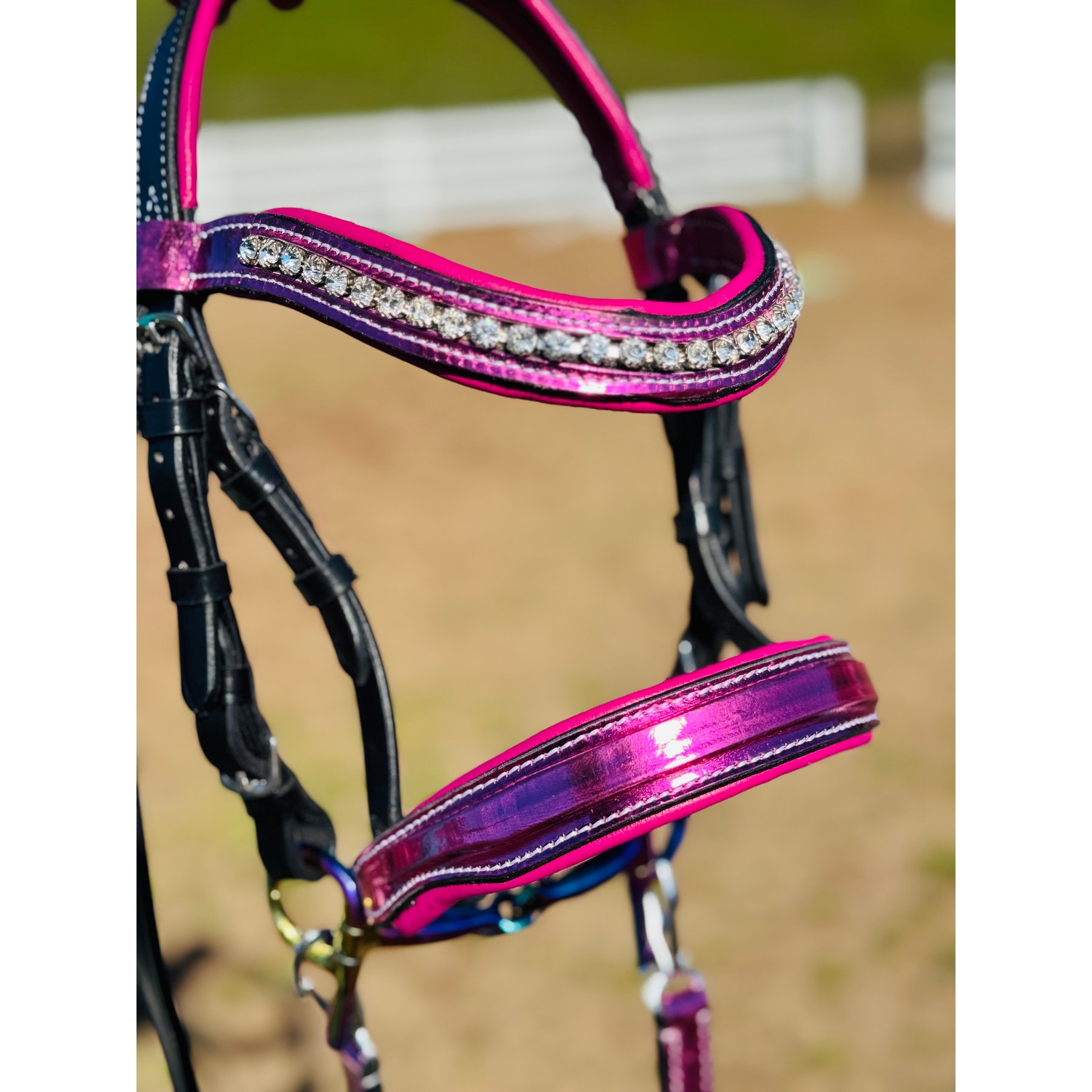 Star Point Horsemanship Miniature Horse Bridle & Reins Set, Raspberry Holographic