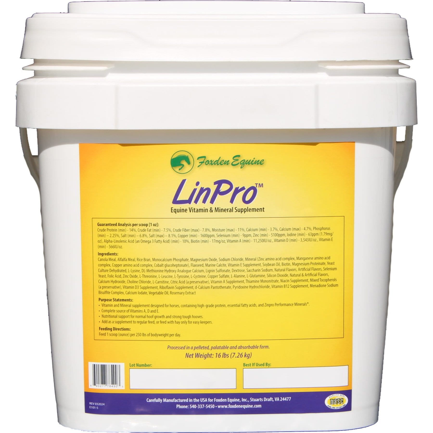 Foxden Equine LinPro Pellet Horse Supplement, 16-lb bag