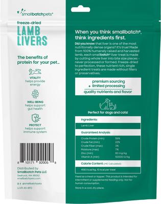 Show full view: Smallbatch Pets Freeze-Dried Lamb Livers Dog Treat, 4-oz bag slide 3 of 8