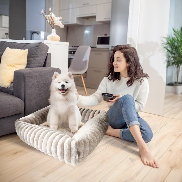 Show full view: Elle Decor Square Cuddler Plush Dog Bed, Beige slide 3 of 7