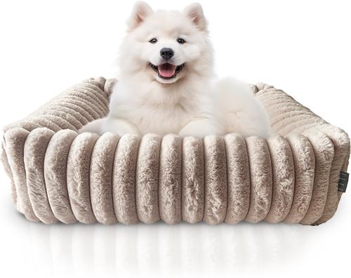 Show full view: Elle Decor Square Cuddler Plush Dog Bed, Beige slide 2 of 7