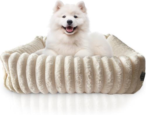 Show full view: Elle Decor Square Cuddler Plush Dog Bed, Ivory slide 2 of 7