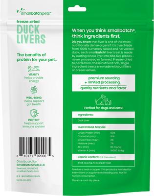 Show full view: Smallbatch Pets Freeze-Dried Duck Livers Dog Treat, 3-oz bag slide 3 of 7