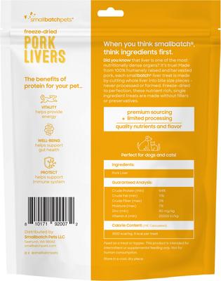Show full view: Smallbatch Pets Freeze-Dried Pork Livers Dog Treat, 3.5-oz bag slide 3 of 8