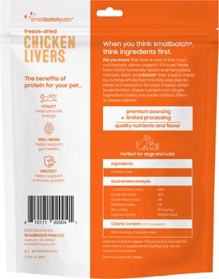 Show full view: Smallbatch Pets Freeze-Dried Chicken Livers Dog Treat, 3.5-oz bag slide 3 of 8