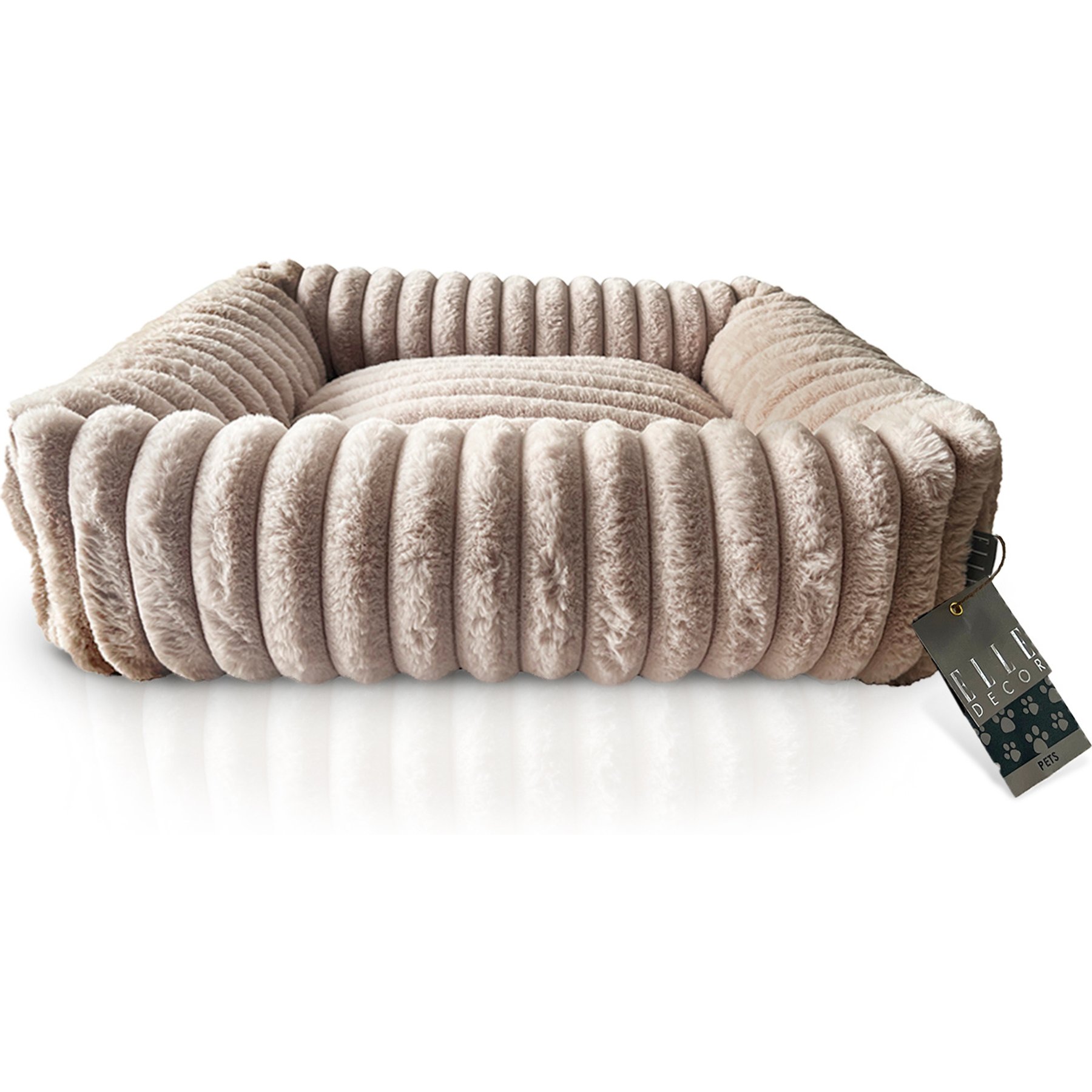 Elle Decor Square Cuddler Plush Dog Bed, Beige