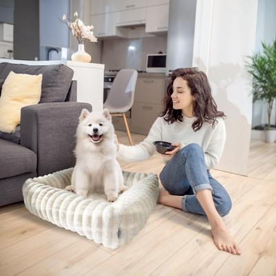 Show full view: Elle Decor Square Cuddler Plush Dog Bed, Ivory slide 3 of 7