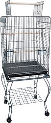 YML Open Play Top Bird Cage with Wheeled Stand, 20-in, Silver