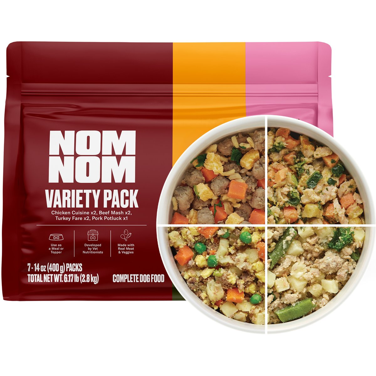 Nom Nom Freshly-Made Frozen Variety Pack Dog Food, 14-oz pouch, bundle of 14