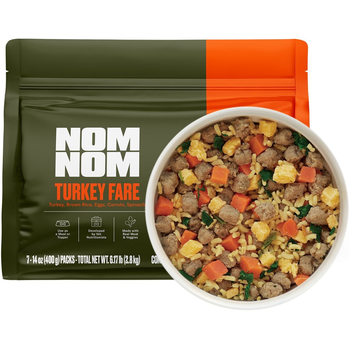 Nom Nom Freshly-Made Frozen Turkey Fare Dog Food, 14-oz pouch, bundle of 14