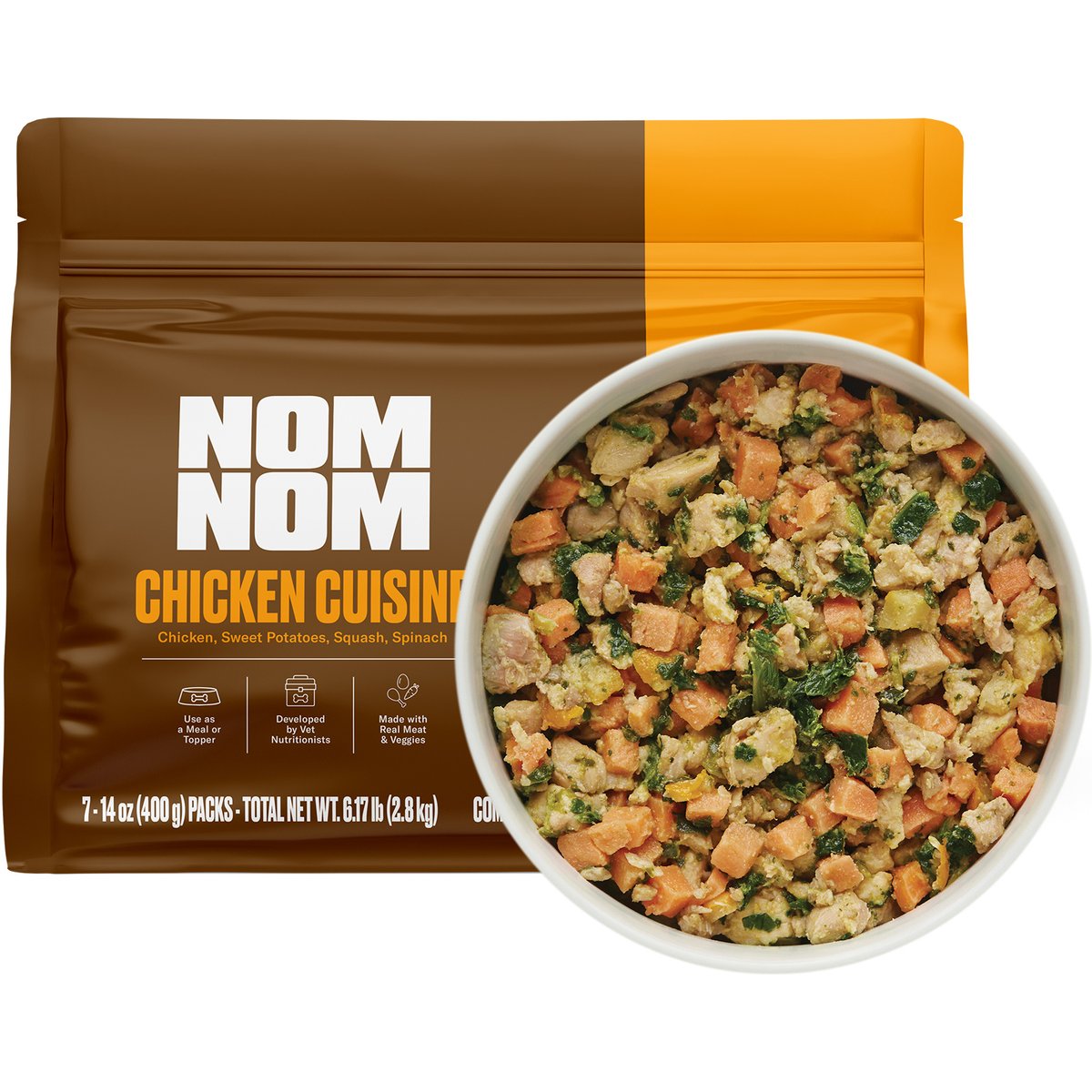 Nom Nom Freshly-Made Frozen Grain-Free Chicken Cuisine Dog Food, 14-oz pouch, bundle of 14