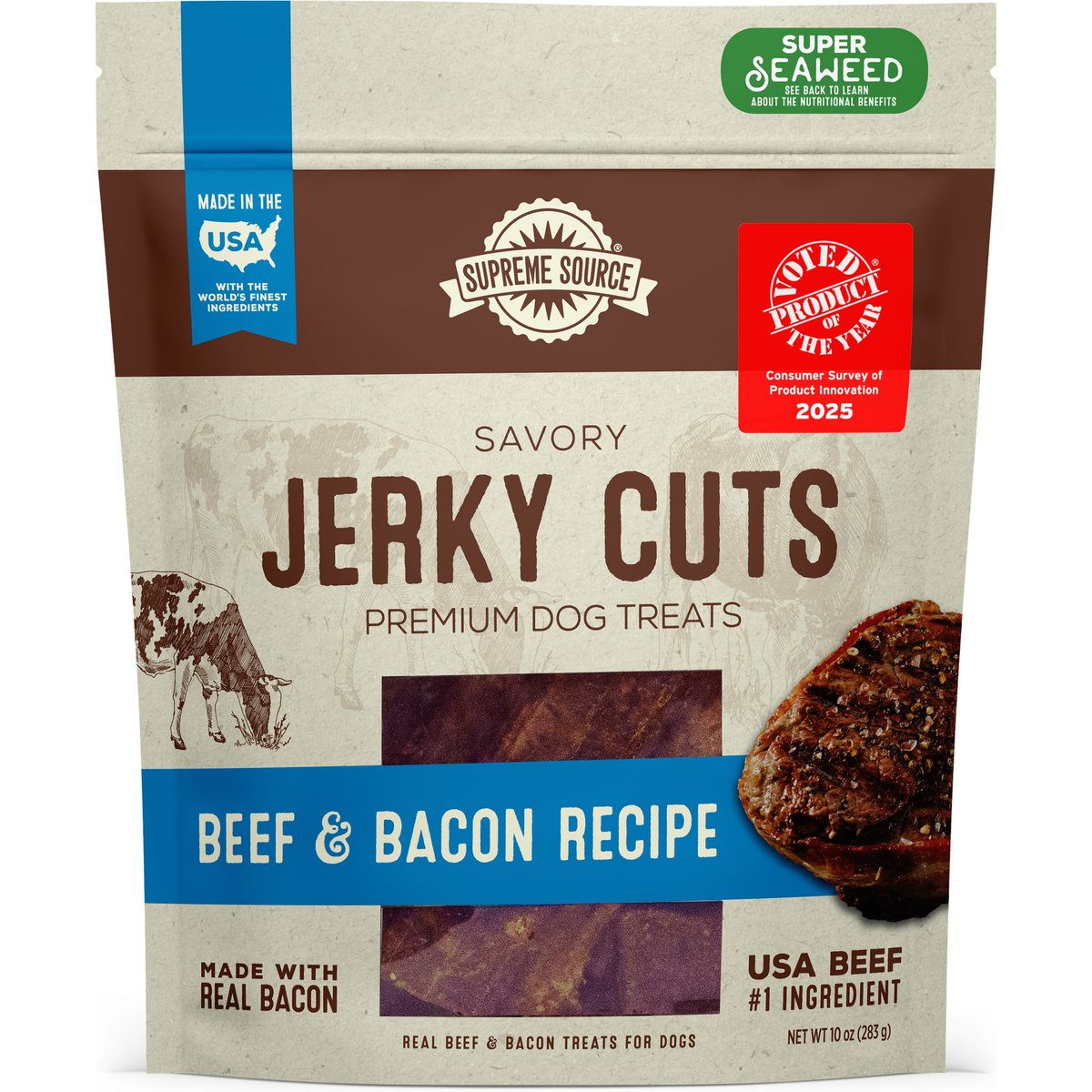 Supreme Source Savory Jerky Cuts Beef & Bacon Recipe Jerky Dog Treats, 10-oz bag