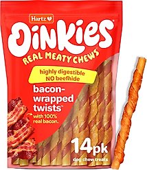 Hartz Oinkies Bacon-Wrapped Twists with 100% Real Bacon Rawhide-Free Natural Dog Treats, 14 count