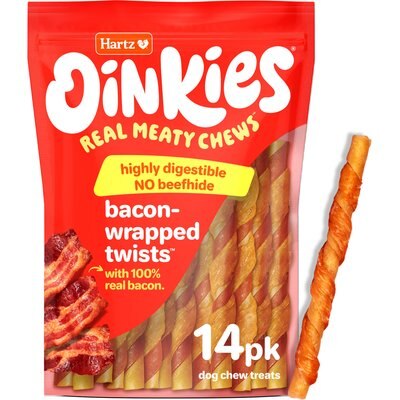 Hartz Hartz Oinkies Bacon-Wrapped Twists with 100% Real Bacon Rawhide-Free Natural Dog Treats, 14 count