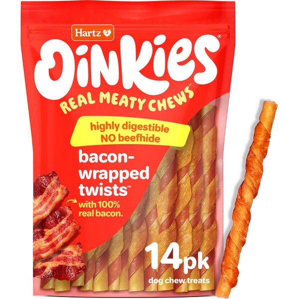 Hartz Oinkies Bacon-Wrapped Twists with 100% Real Bacon Rawhide-Free Natural Dog Treats
