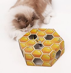 allforpaws Modern Cat Peek'A'Pounce Fuzzy Hive Cat Toy, Yellow