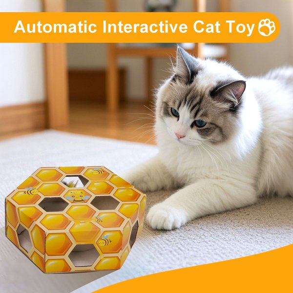 allforpaws Modern Cat Peek'A'Pounce Fuzzy Hive Cat Toy, Yellow