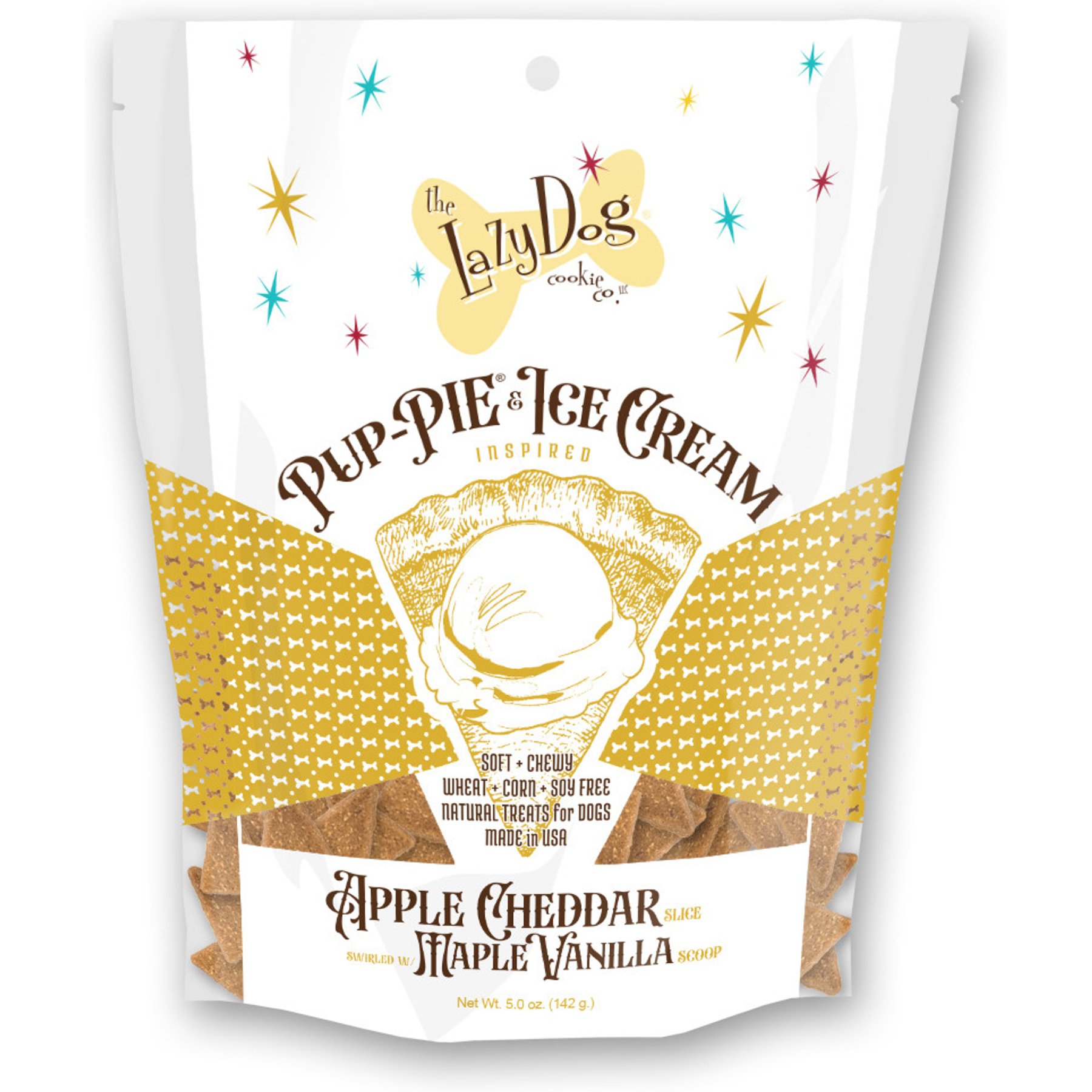 The Lazy Dog Cookie Co. Pup-PIE & Ice Cream Slices Apple Cheddar with Maple & Vanilla Dog Treats, 5-oz pouch