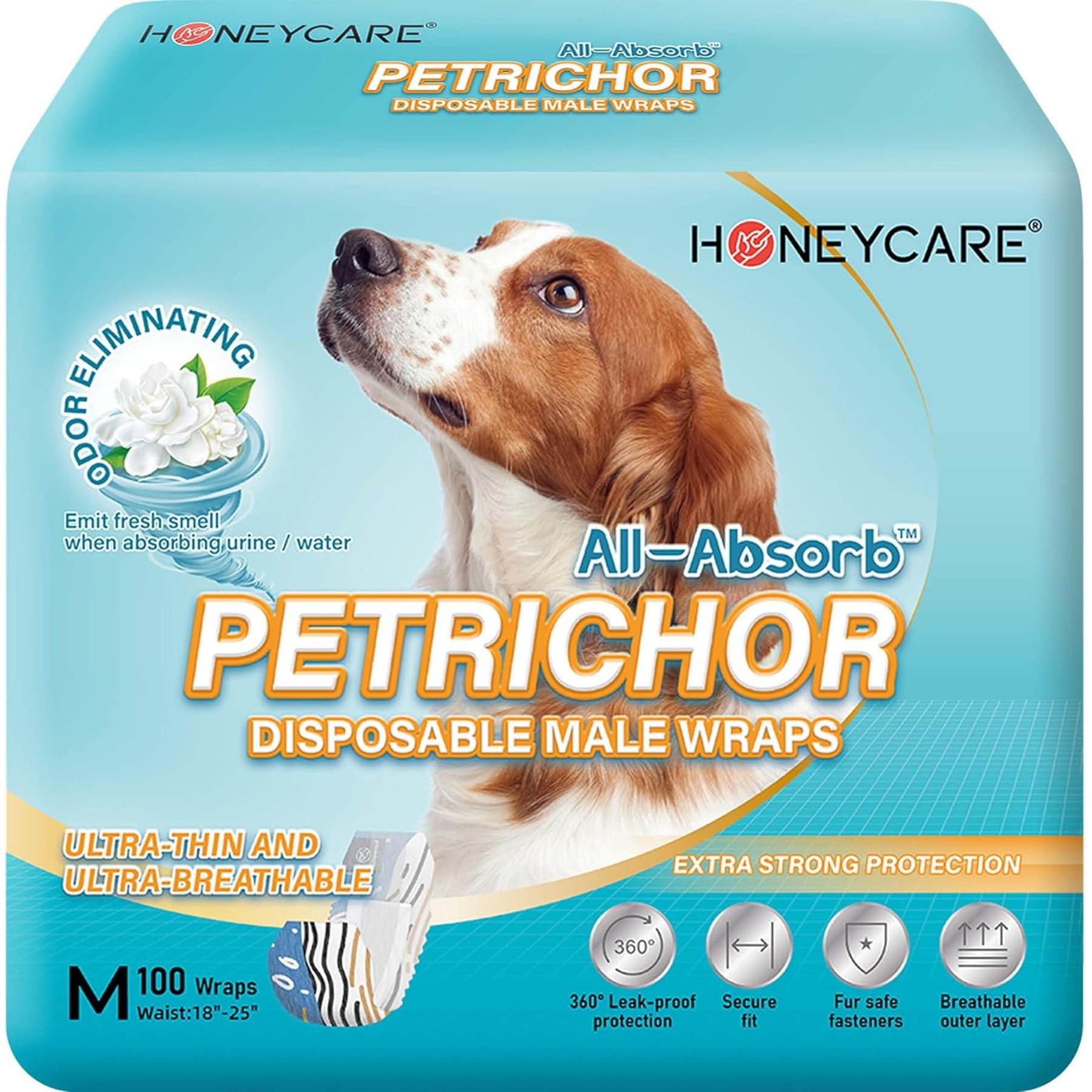 HoneyCare All Absorb Scented Male Dog Wraps, Medium: 18 to 23.5-in waist, 100 count