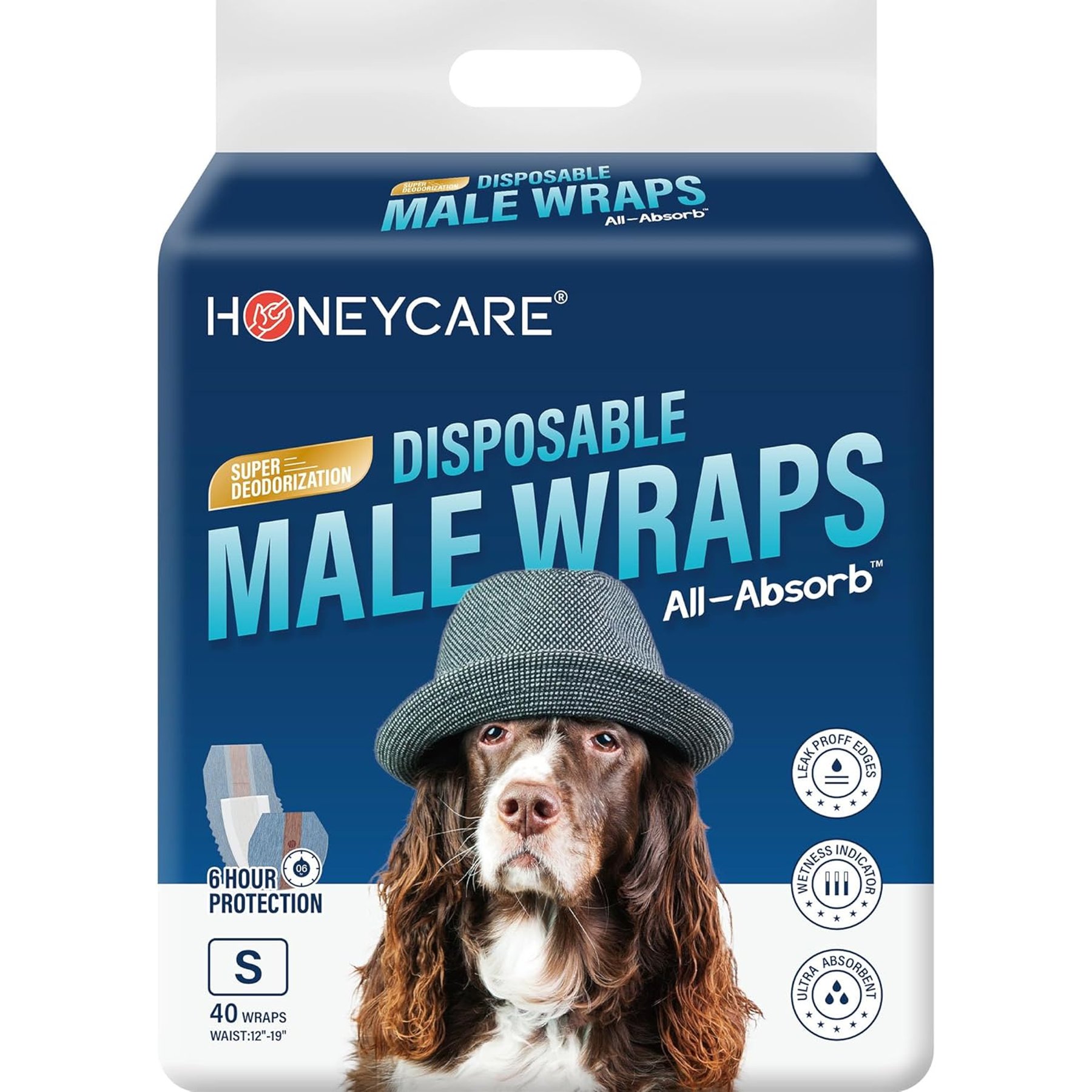 HoneyCare Disposable Male Dog Wraps, Small: 12 to 19-in waist, 40 count
