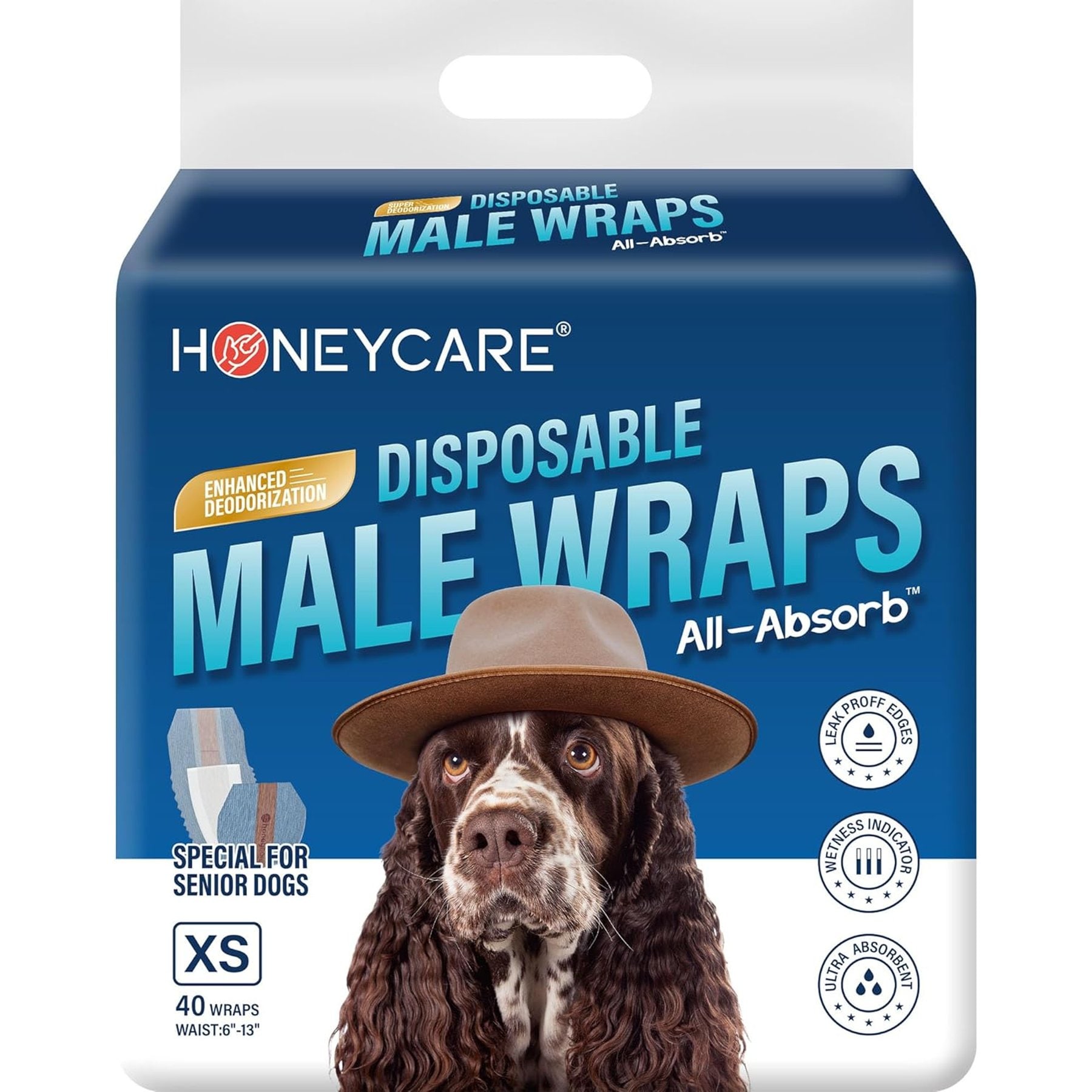 HoneyCare Disposable Male Dog Wraps, X-Small: 6 to 13-in waist, 40 count
