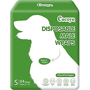 COCOYO Super Absorbent Disposable Male Dog Wraps, Small: 12 to 19-in waist, 84 Count