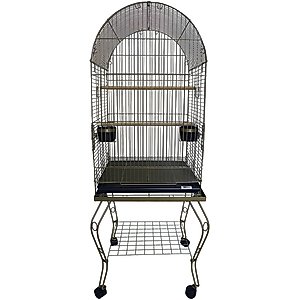 YML Round Top Bird Cage with Wheeled Stand, Gold