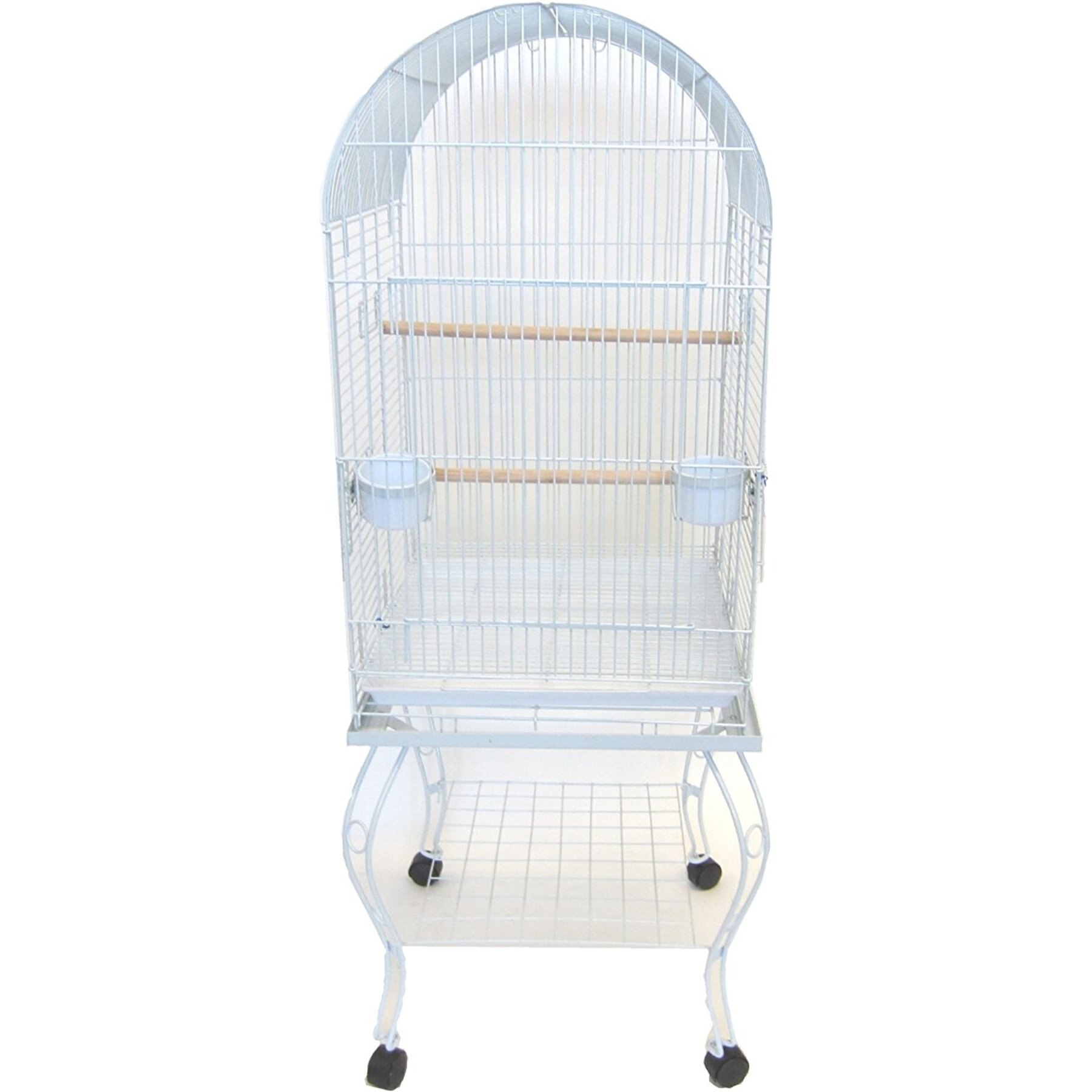 YML Round Top Bird Cage with Wheeled Stand, White