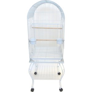 YML Round Top Bird Cage with Wheeled Stand, White