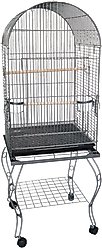 YML Round Top Bird Cage with Wheeled Stand, Silver
