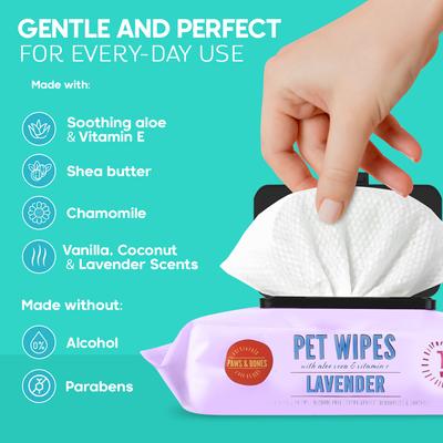 Show full view: PAWS & BONES Extra-Gentle Unscented Dog & Cat Wipes, 110 count slide 5 of 9