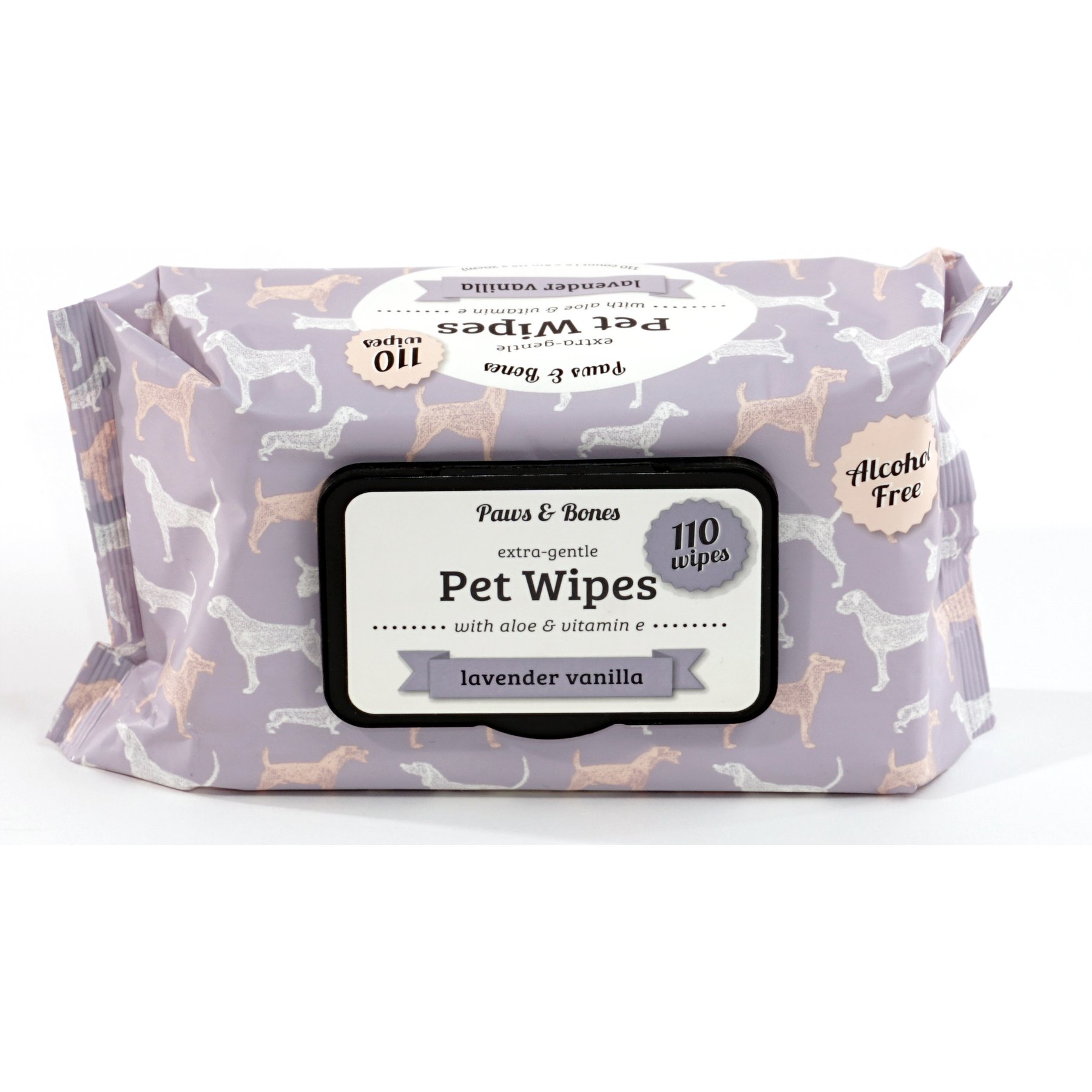 PAWS & BONES Extra-Gentle Lavender Vanilla Dog & Cat Wipes, 110 count