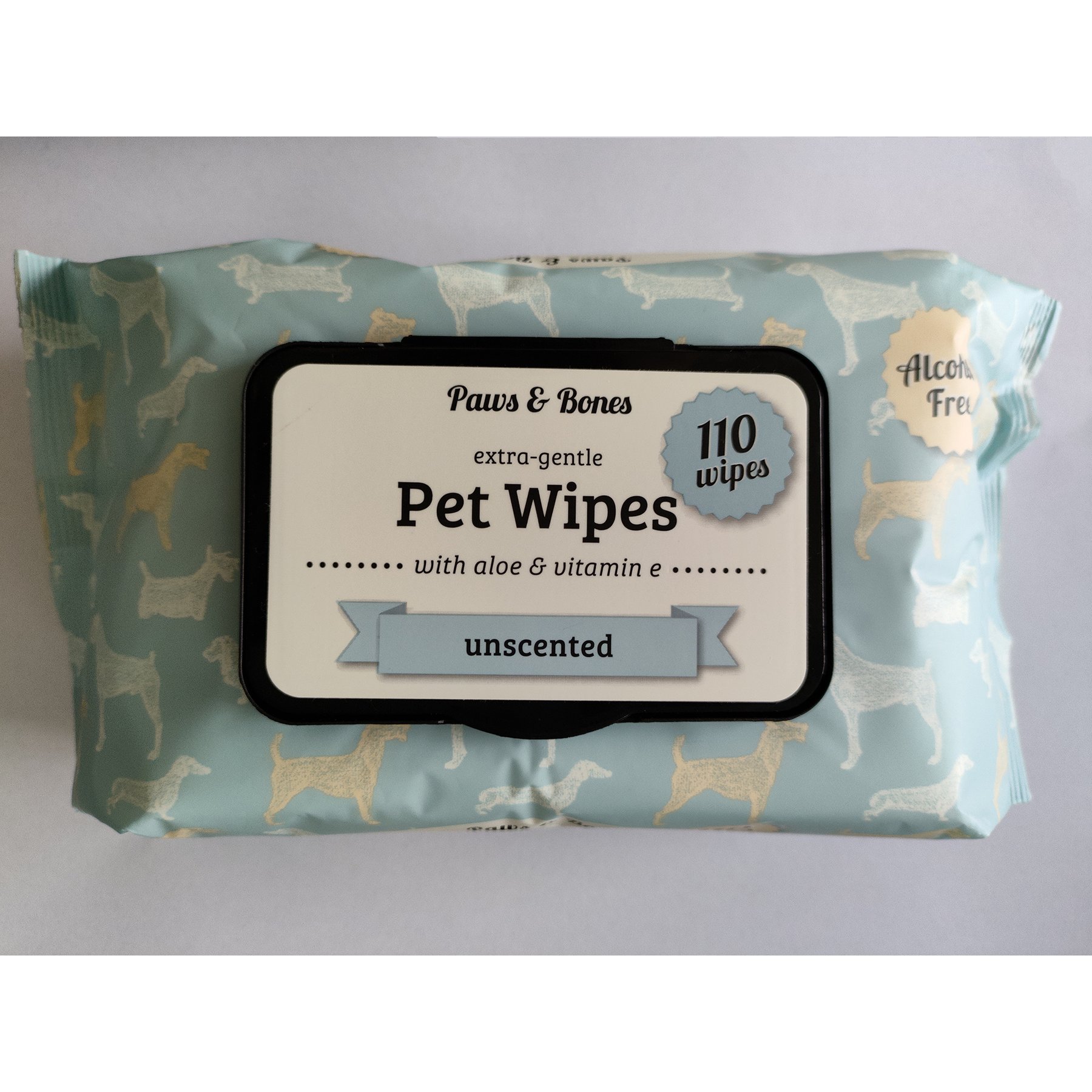 PAWS & BONES Extra-Gentle Unscented Dog & Cat Wipes, 110 count