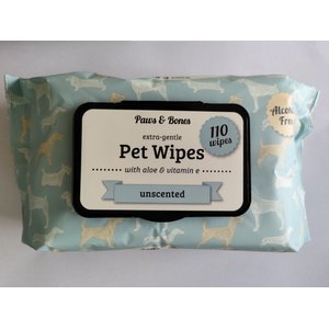 PAWS & BONES Extra-Gentle Unscented Dog & Cat Wipes, 110 count