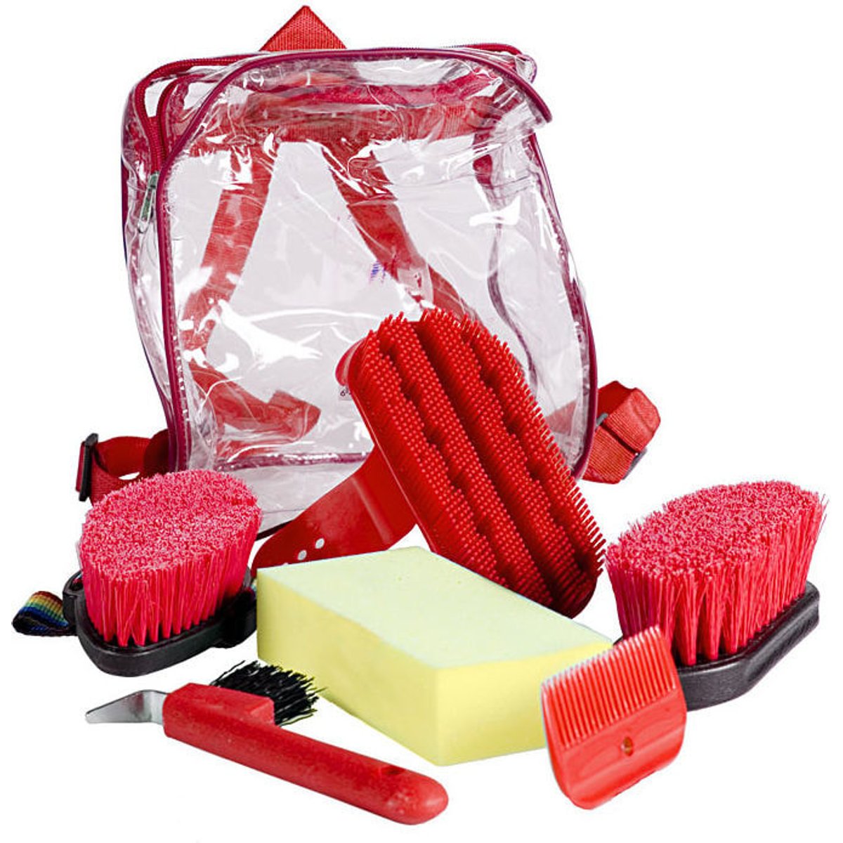 Horze Soft Grip Horse Grooming Backpack Set, Red