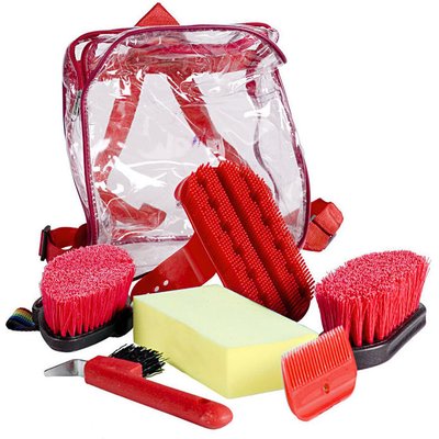 Horze Horze Soft Grip Horse Grooming Backpack Set, Red