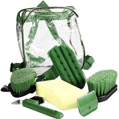 Horze Horze Soft Grip Horse Grooming Backpack Set, Dark Green