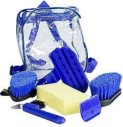 Horze Soft Grip Horse Grooming Backpack Set, Blue