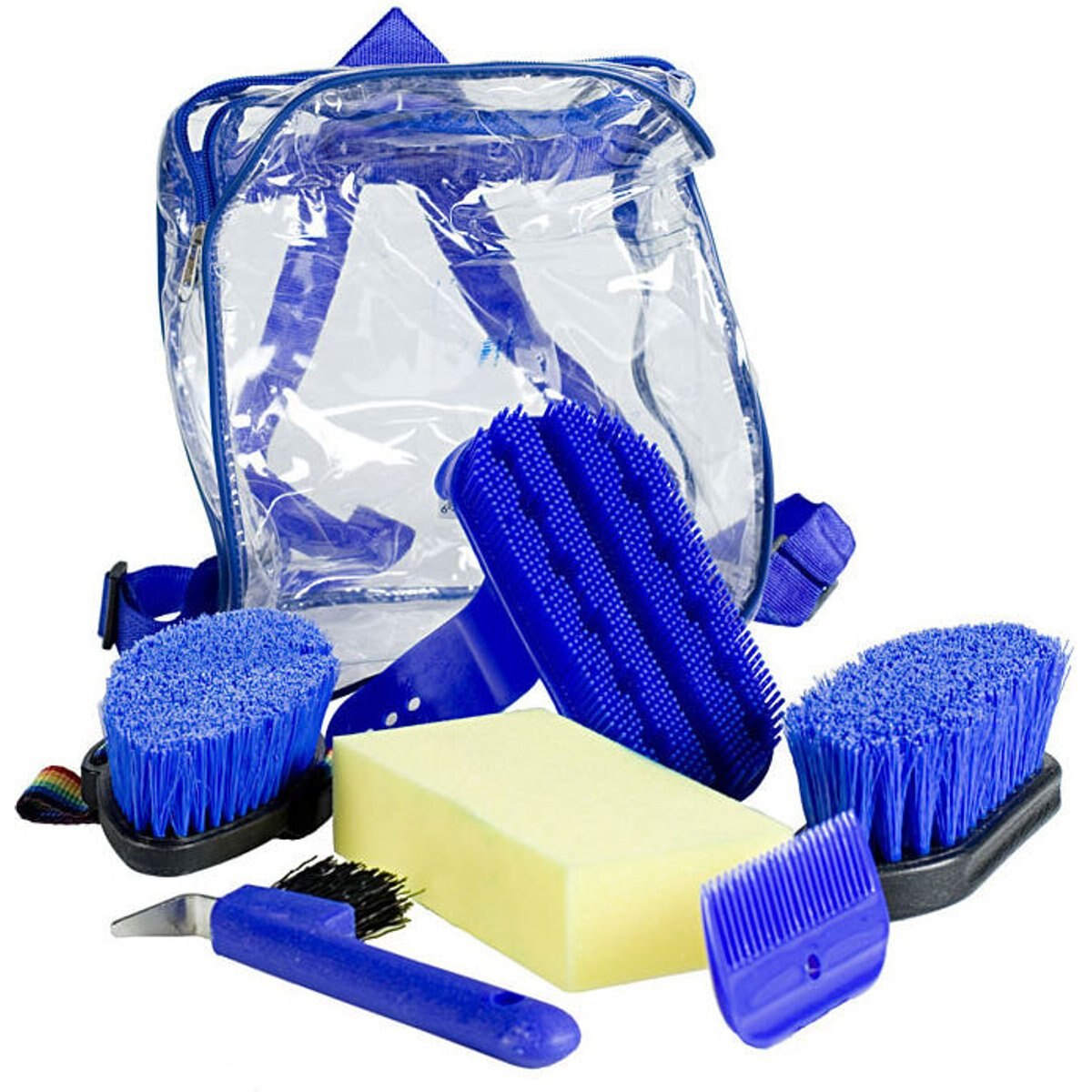 Horze Soft Grip Horse Grooming Backpack Set, Blue