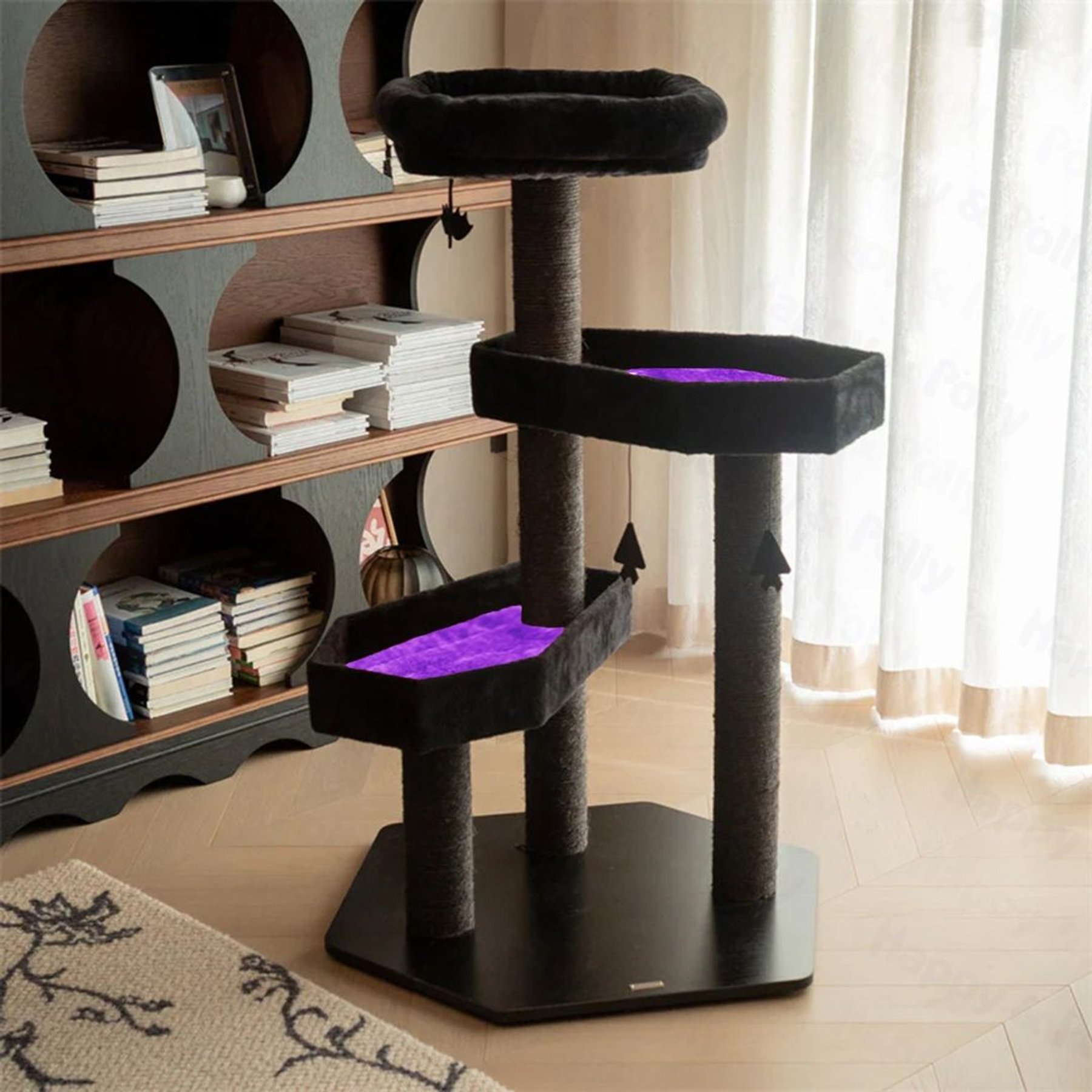 Happy & Polly Gothic Style 41.3-in Removable Cushion Plush Cat Tree, Purple, Large