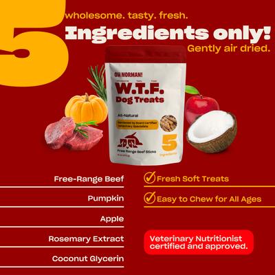 Show full view: OH NORMAN WTF Beef High Protein Jerky Dog Treats, 6-oz box slide 3 of 12