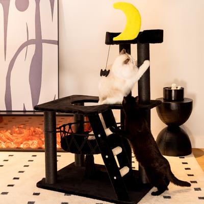 Show full view: Happy & Polly Nightfall 40-in Plush Cat Tree, Black slide 4 of 11
