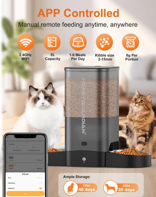 Show full view: HONEYGUARDIAN WiFi Smart Feed Automatic Cat Feeder, 5-liter, Black slide 2 of 6
