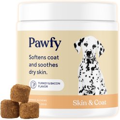 Pawfy Turkey & Bacon Flavored Chew Skin & Coat Supplement for Dogs, 30 count
