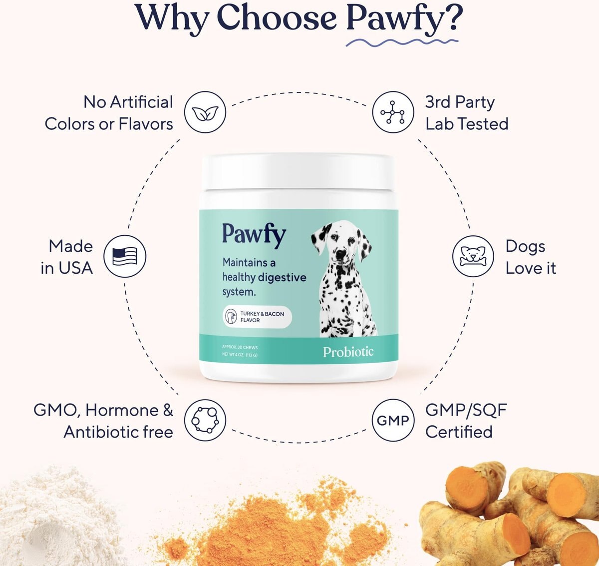 Pawfy Turkey & Bacon Flavored Chews Probiotic Supplement for Dogs, 30 count, 6 + Pawfy Turkey & Bacon Flavored Chews Probiotic Supplement for Dogs, 30 count, 6 + Pawfy Turkey & Bacon Flavored Chews Probiotic Supplement for Dogs, 30 count, 6 + Pawfy Calming Turkey Flavor Chews Dog Supplement, 6, 6, 6